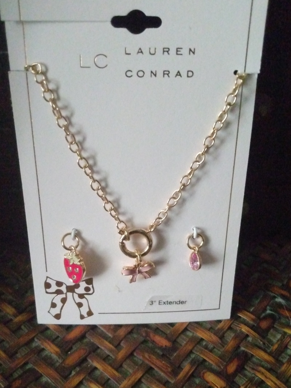 LC Lauren Conrad Gold Tone Necklace with Pink Charm Trio